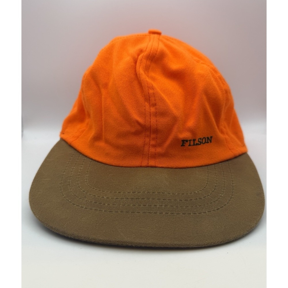 Vintage Filson Tin Cloth Cap Blaze Orange Hunting Hat Wool Lined Ear Flap USA L